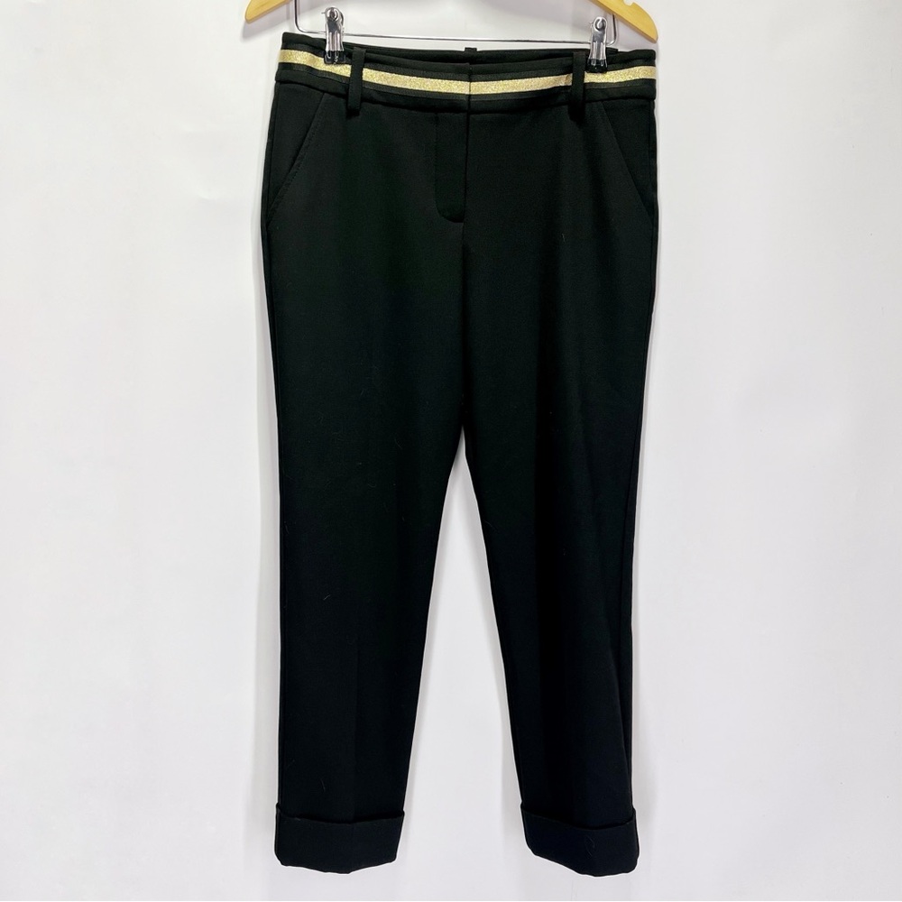 🛍️Trina Turk Cuffed Pants with Metallic Gold Trim Waistband Ponte Knit Taper